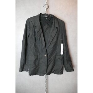 AQUA Linen Blend Blazer Bloomingdales Exclusive Black‎ One Button Women's